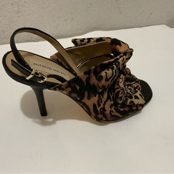 Antonio Melani Animal Print 3Tier Bows Sling Back 4” Heels Size 9.5 likNew - Picture 1 of 13